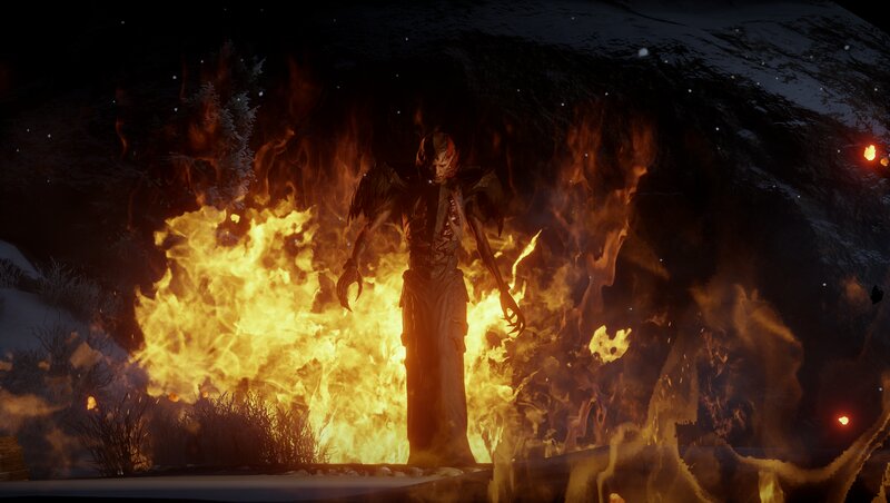 Skeletal Figure in Flames — Orange, Dramatic