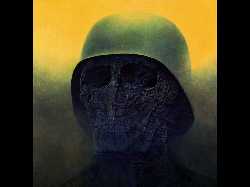 Skeletal figure in helmet
