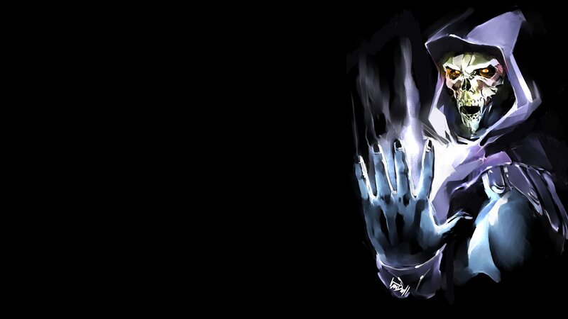 skeletal figure in hood