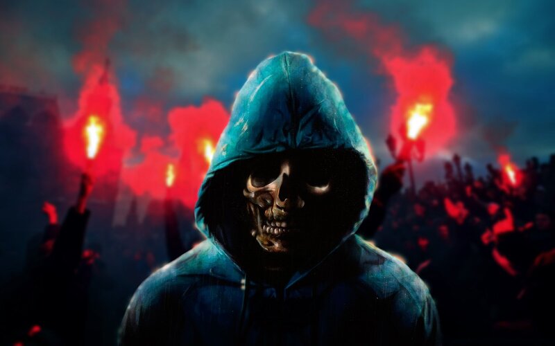 Skeletal Figure in Hood — Blue