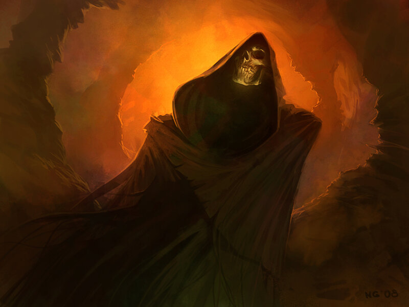 Skeletal Figure in Hood — Orange