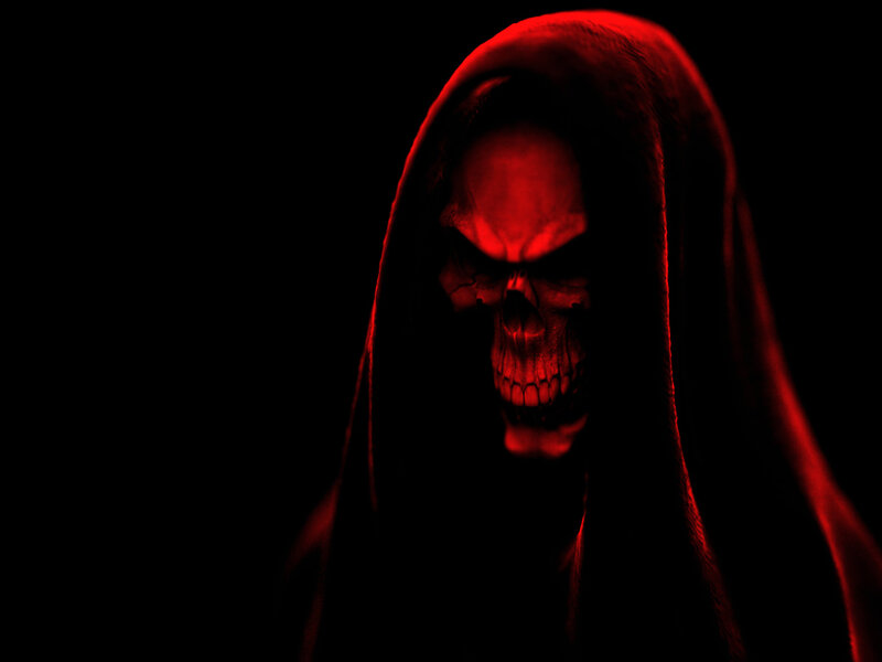 Skeletal Figure in Hood — Red
