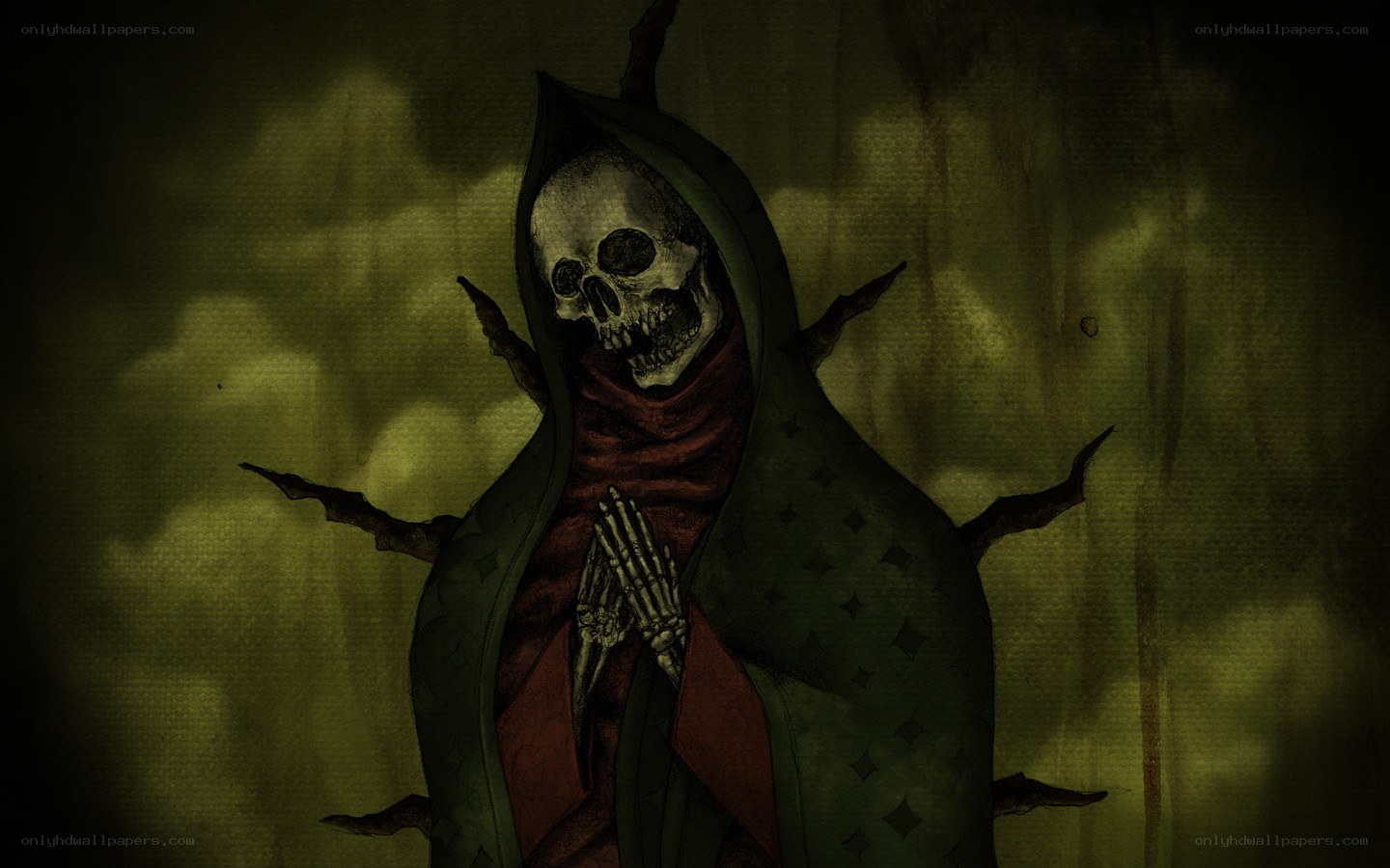 skeletal figure in hooded cloak