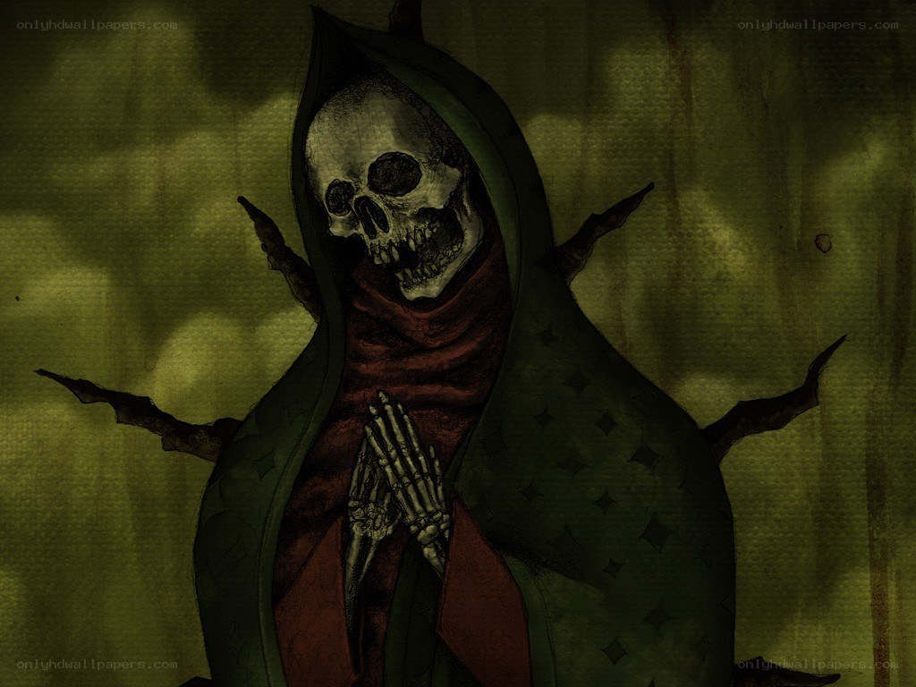 skeletal figure in hooded cloak