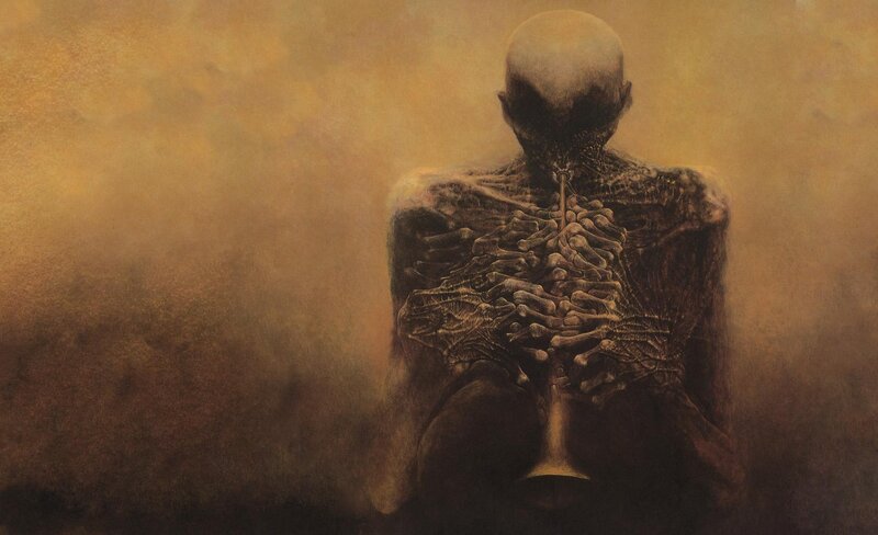 skeletal figure in mist