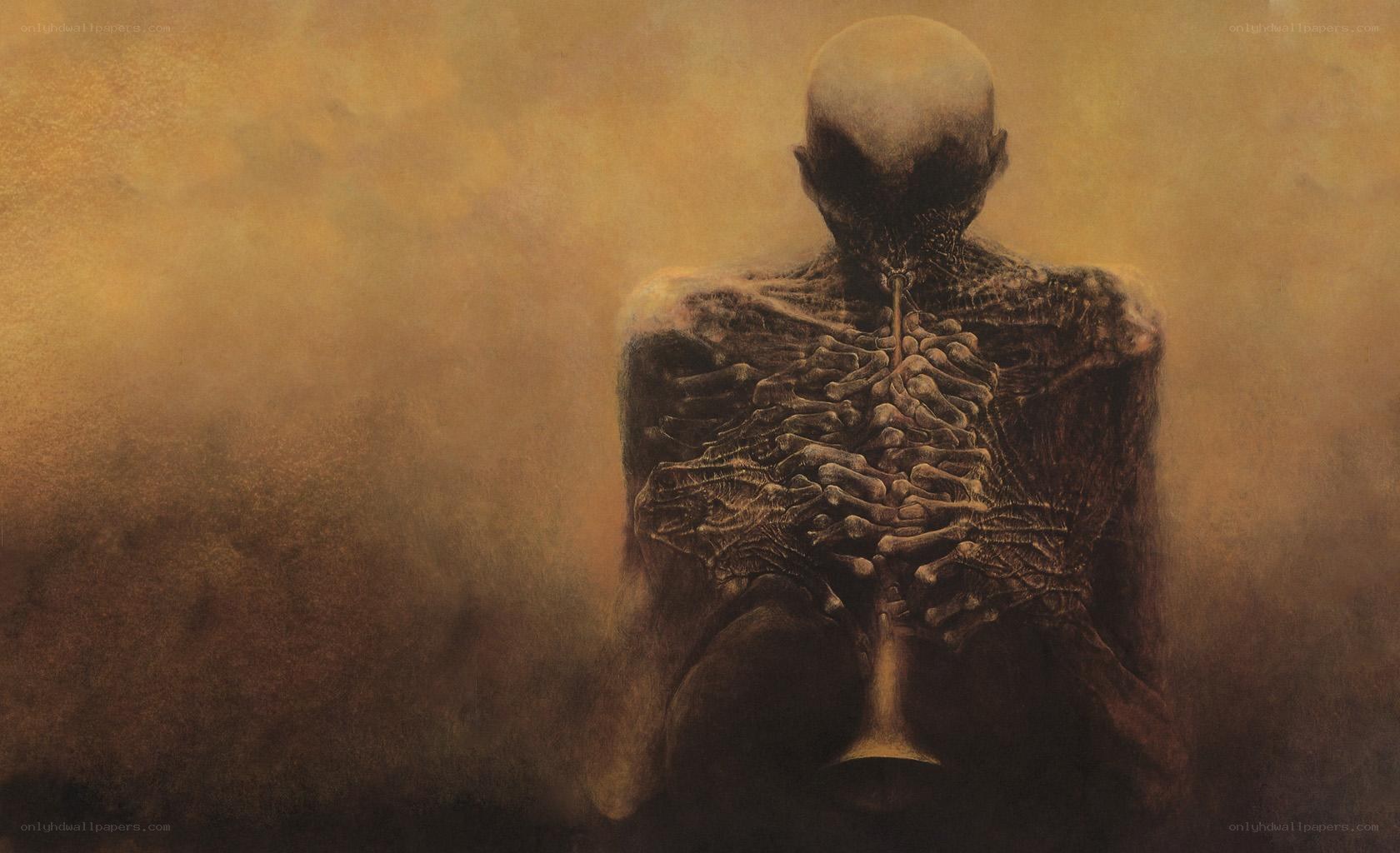 skeletal figure in mist