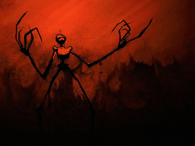 skeletal figure in red haze