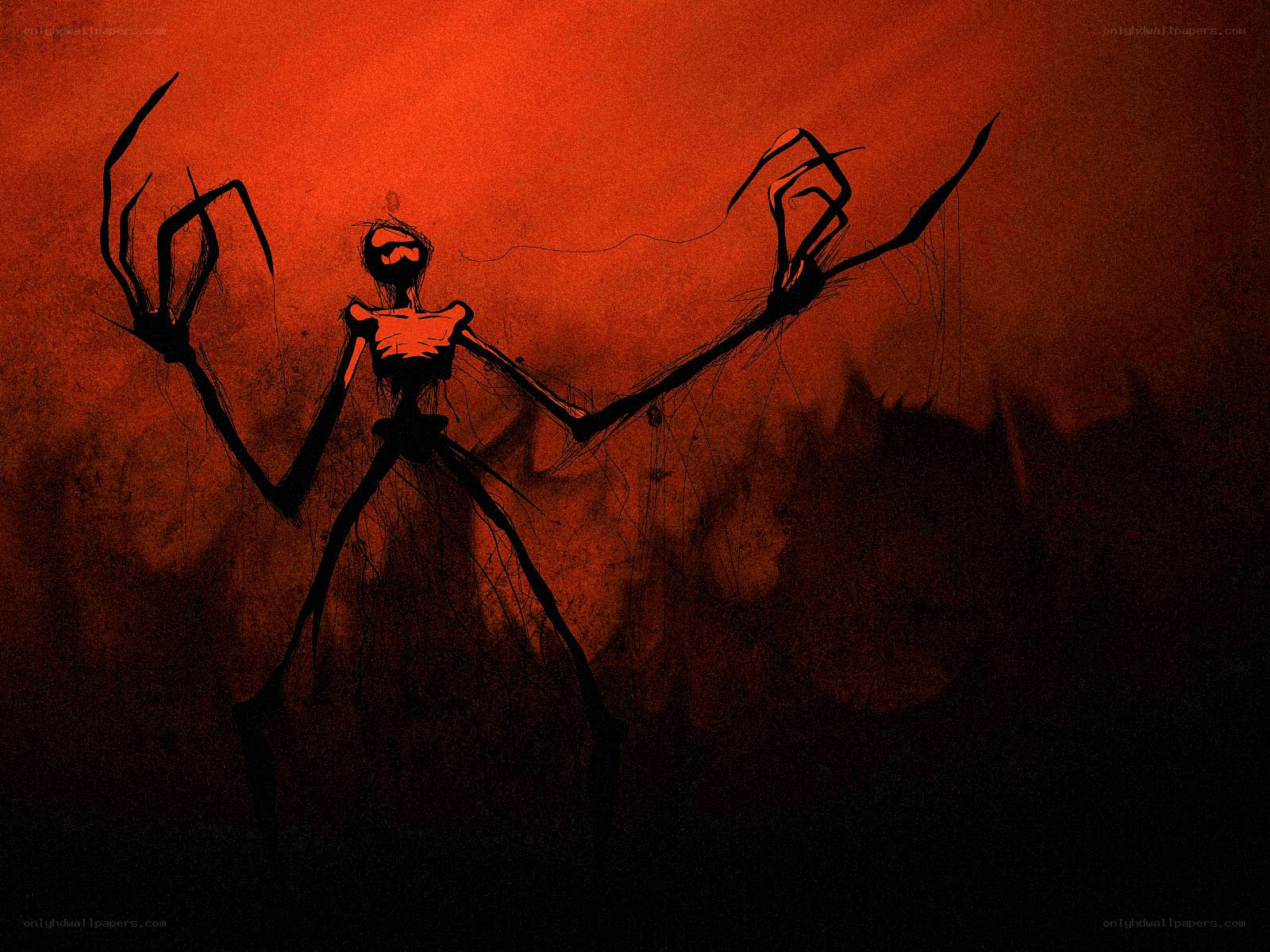 skeletal figure in red haze
