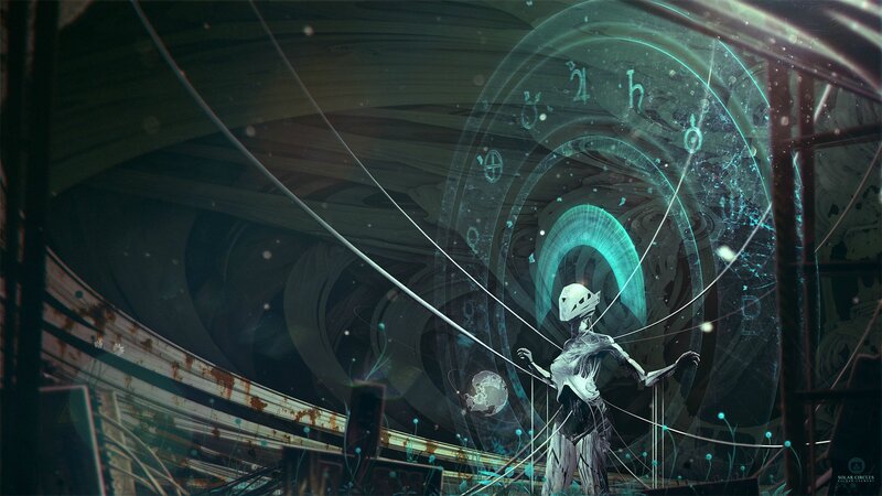 Skeletal Figure in Ruins — Teal, Dramatic