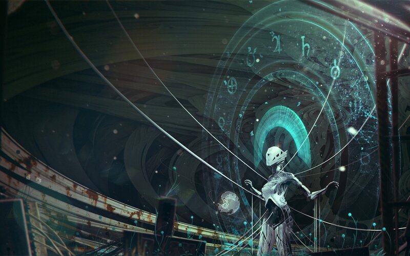 Skeletal Figure in Ruins — Teal