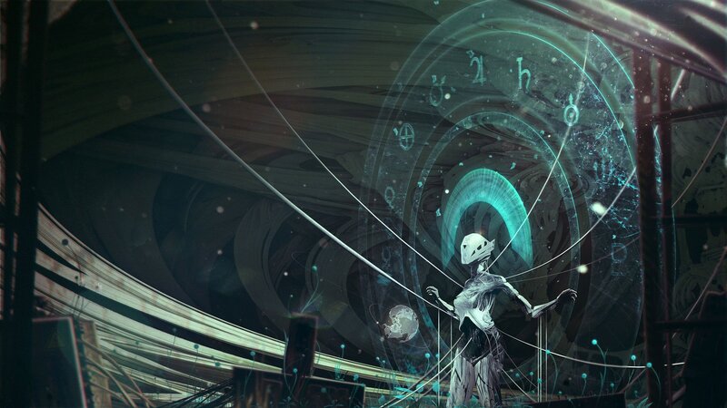 Skeletal Figure in Tunnel — Teal