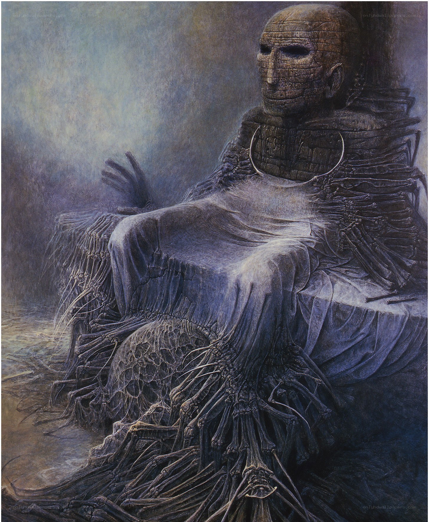 Skeletal figure on a throne