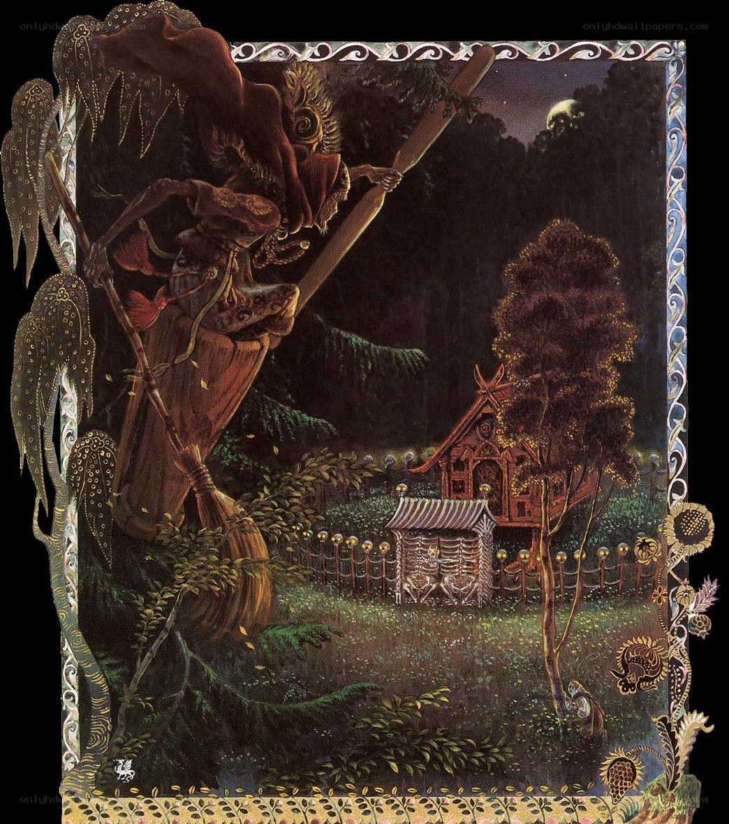 Skeletal figure on broomstick