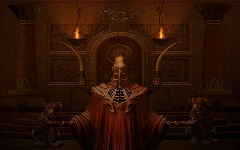 Skeletal Figure on Throne — Brown, Dramatic, Night
