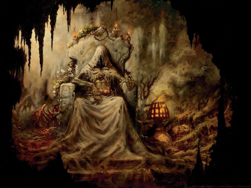 Skeletal Figure on Throne — Brown, Dramatic, Painting