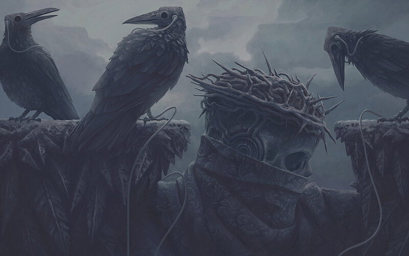 Skeletal Figure with Crows — Gray