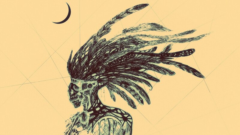 Skeletal Figure with Feather Headdress
