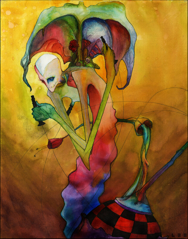 skeletal figure with flowers