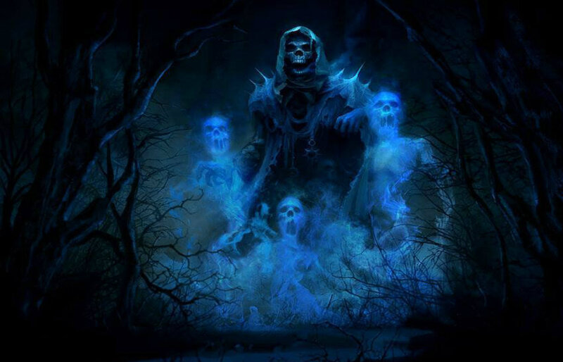 Skeletal Figure with Ghosts