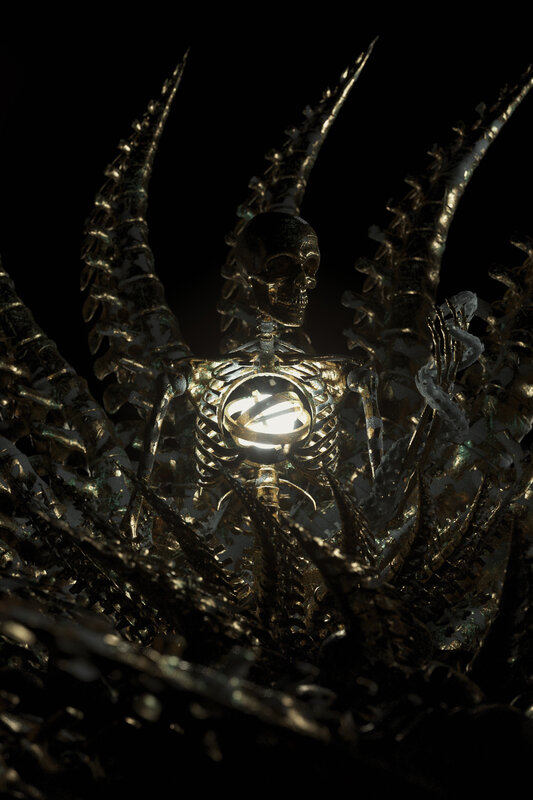 Skeletal Figure with Glowing Core