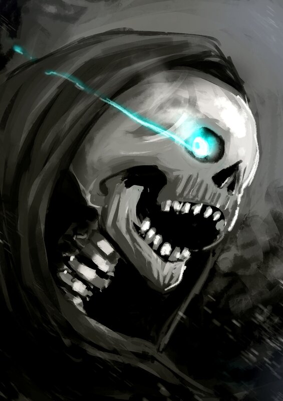 Skeletal Figure with Glowing Eye — Gray