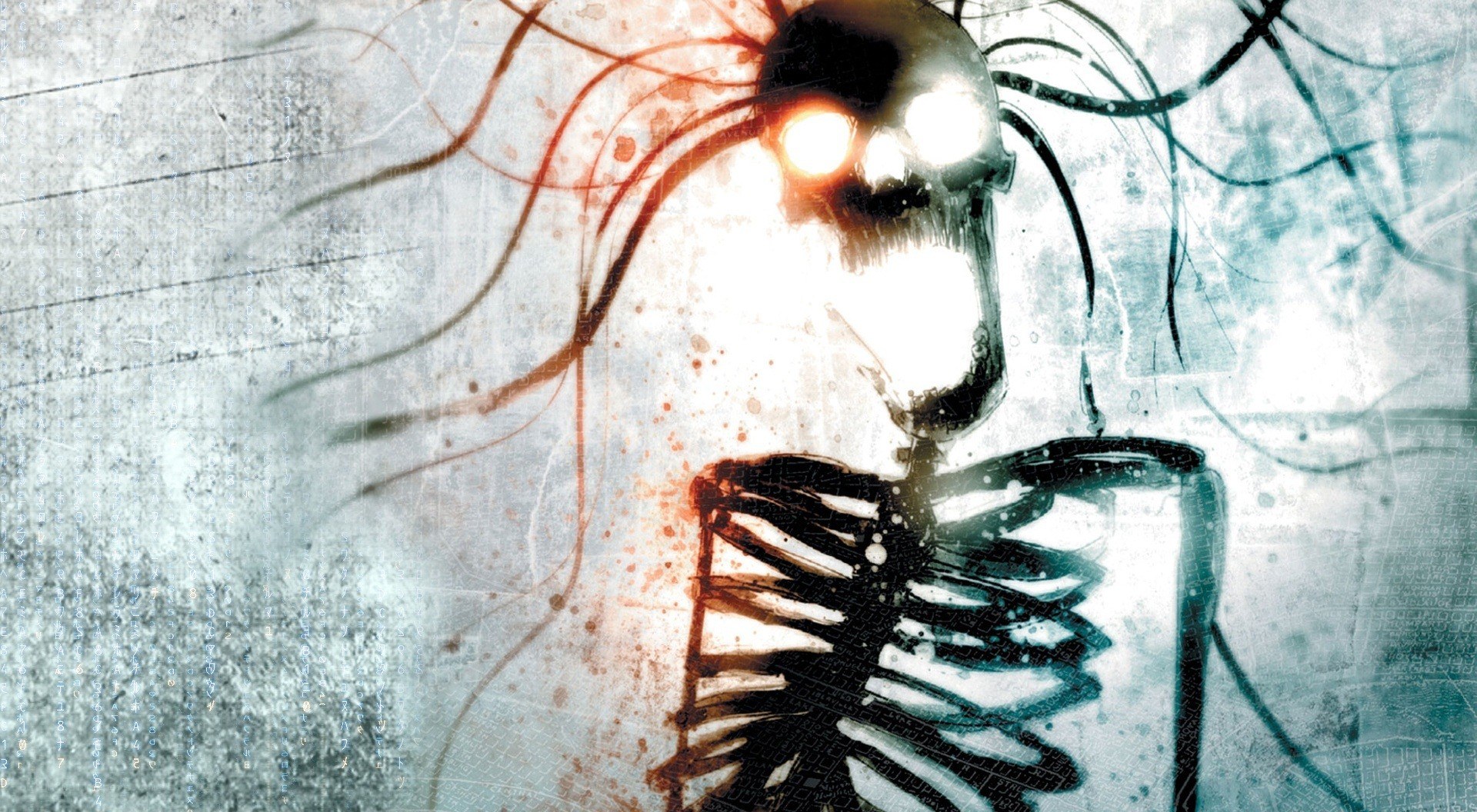 skeletal figure with glowing eyes