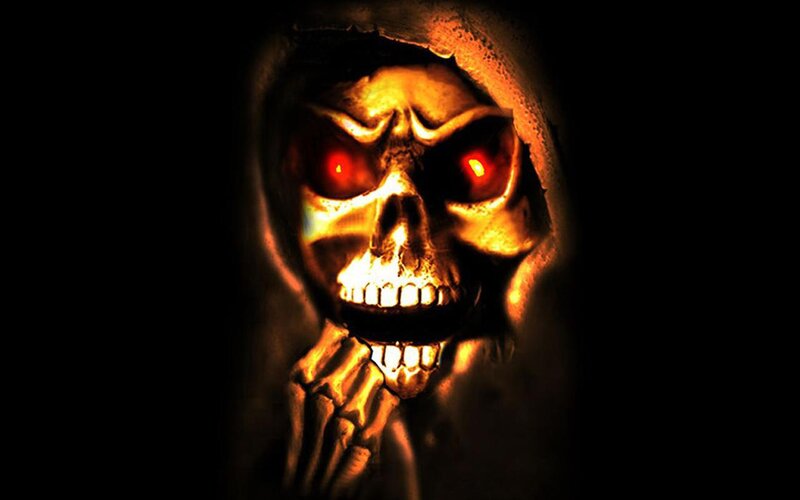 Skeletal Figure with Glowing Eyes — Black, Dark, Ominous