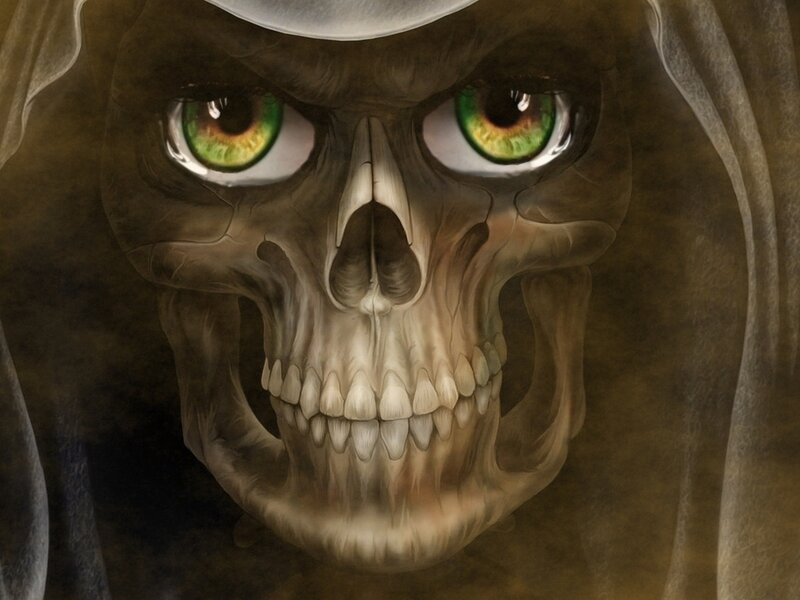 Skeletal Figure with Green Eyes