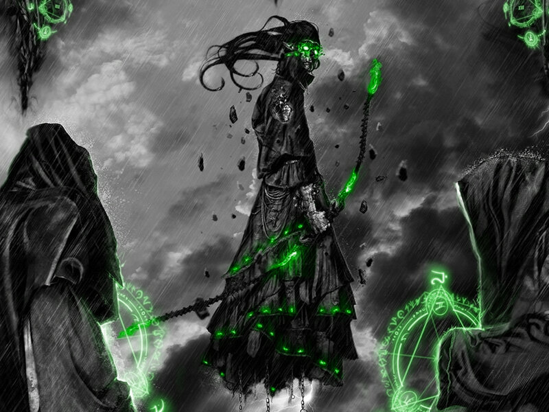 Skeletal Figure with Green Lights