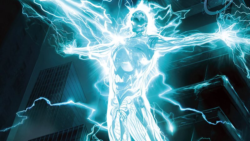 Skeletal Figure with Lightning — Blue, Dramatic