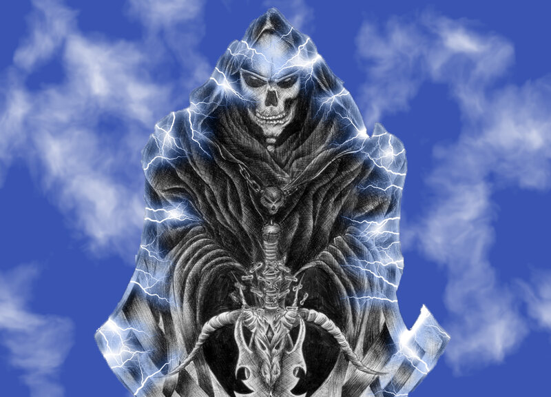 Skeletal Figure with Lightning — Blue
