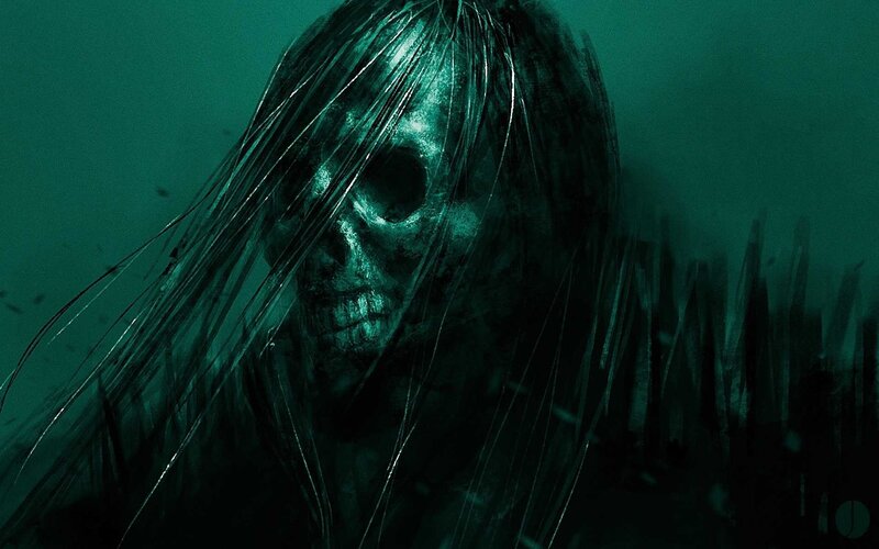 Skeletal Figure with Long Hair — Green