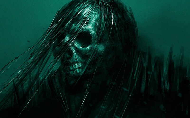 Skeletal Figure with Long Hair — Teal