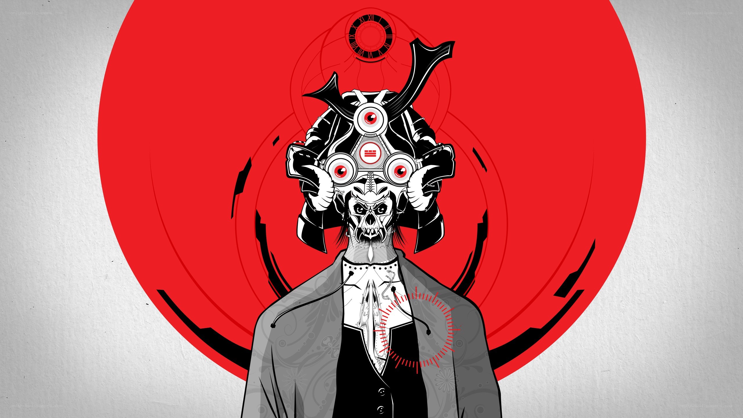 skeletal figure with mechanical helmet
