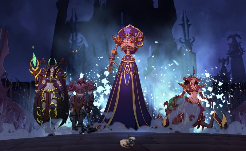 Skeletal Figure with Minions — Purple