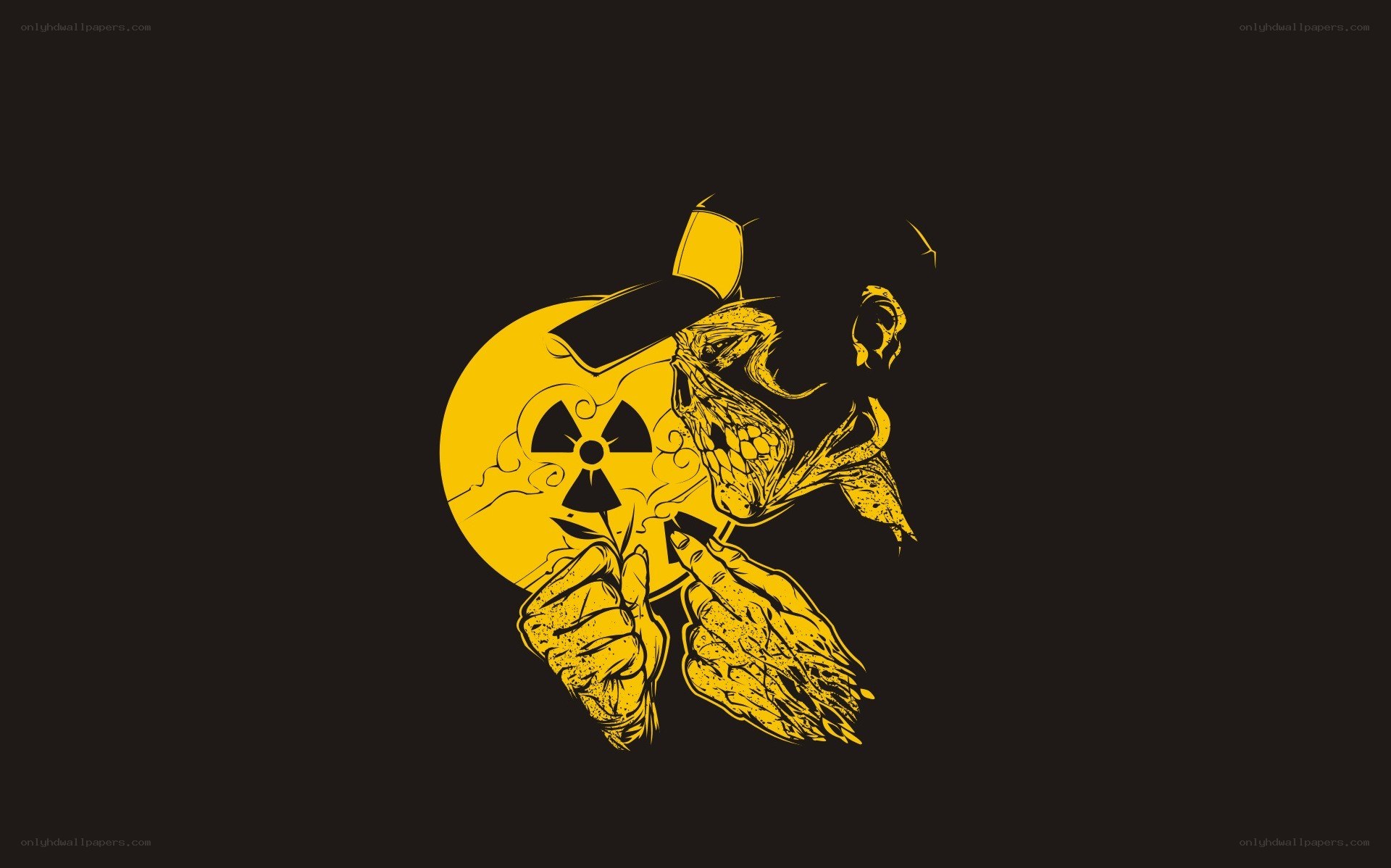 skeletal figure with radiation symbol