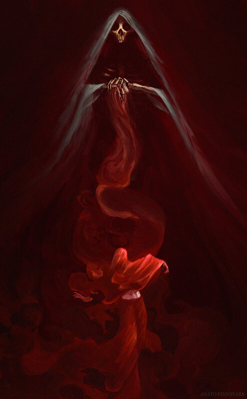 Skeletal Figure with Red Cloak — Dramatic