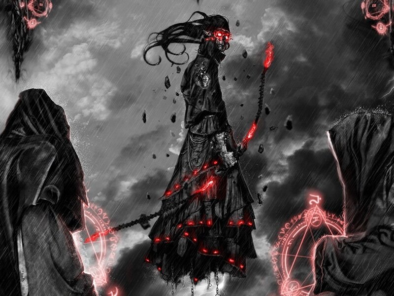 Skeletal Figure with Red Eyes — Black, Dark