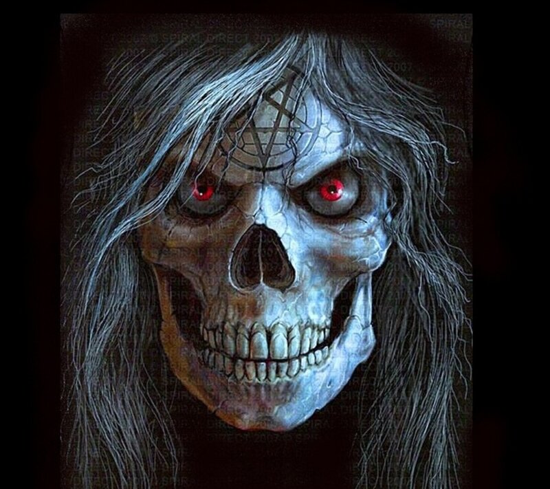 Skeletal Figure with Red Eyes — Black