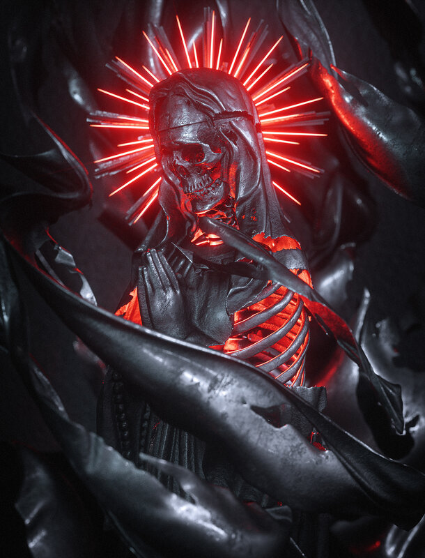 Skeletal Figure with Red Glow — Black