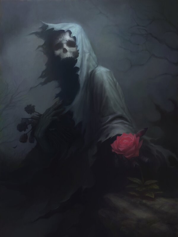 Skeletal Figure with Roses