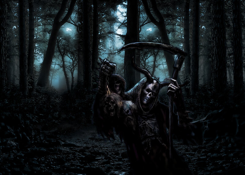 Skeletal Figure with Scythe — Black, Dark