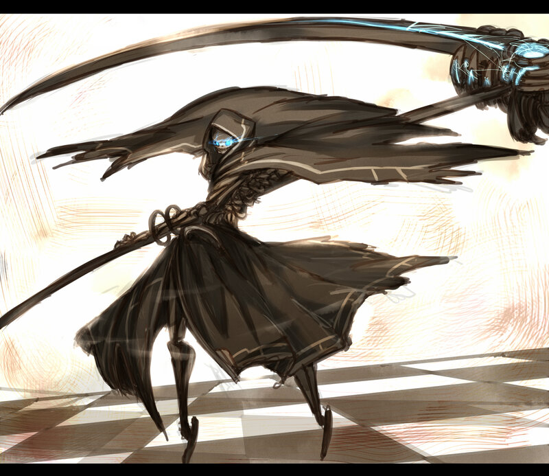 Skeletal Figure with Scythe — Black