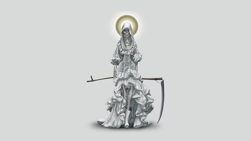 Skeletal Figure with Scythe — Gray, Dramatic, Digital Art