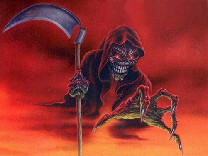 Skeletal Figure with Scythe — Red, Dramatic