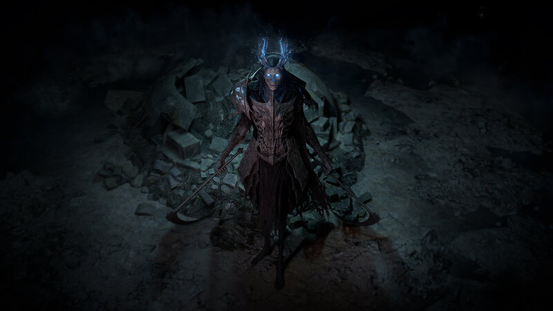Skeletal Figure with Scythes