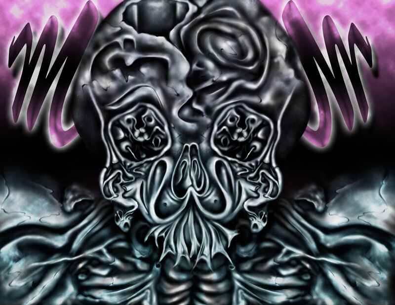 Skeletal Figure with Skull — Black, Dark, Digital Art