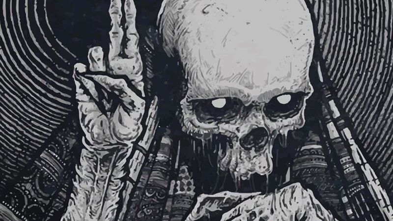 Skeletal Figure with Skull — Black, Dark, Illustration