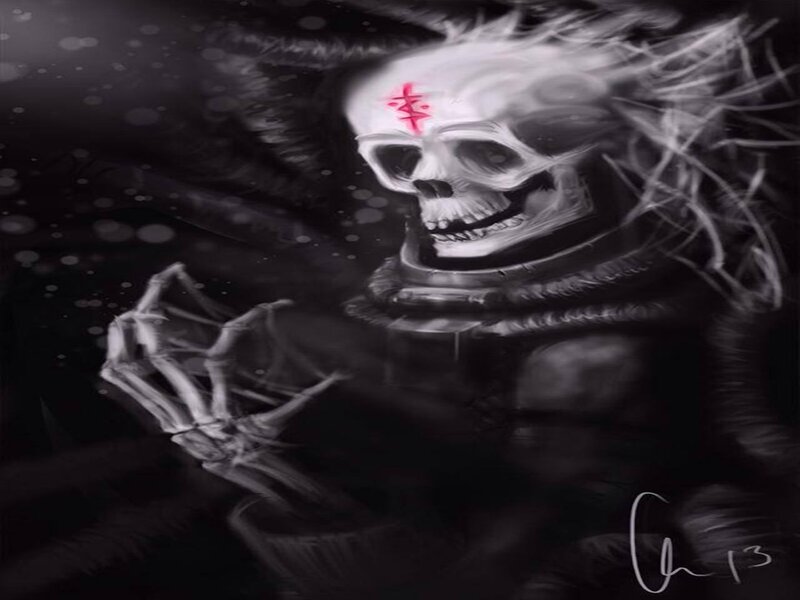 Skeletal Figure with Skull — Black, Dark