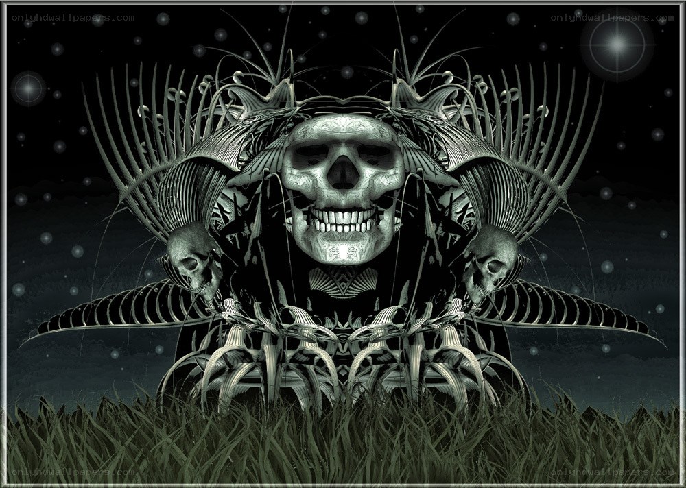 skeletal figure with skull crown